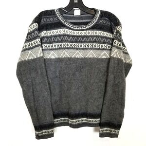 ALY MARKA Alpaca Sweater Womens Sz S Gray Fair Isle Pullover Super Soft Knit